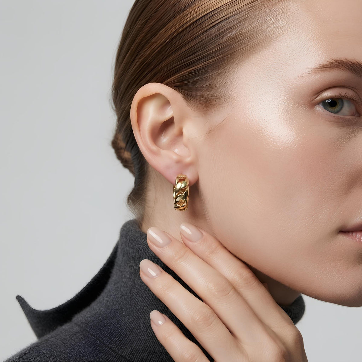 14K / 18K Solid Gold Cuban Link Hoop Earrings