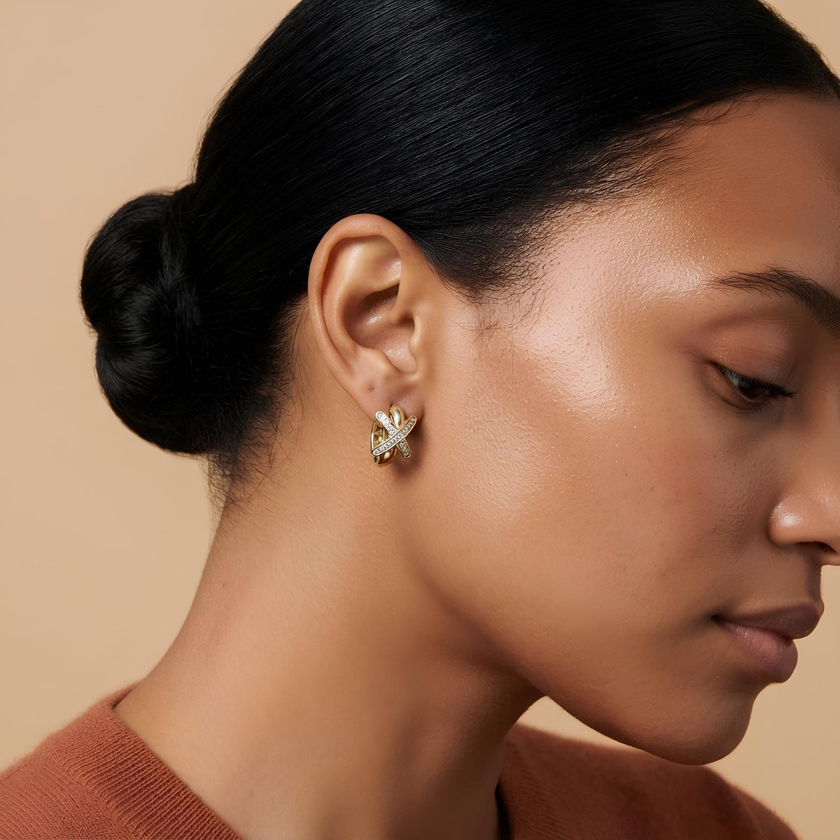14K / 18K Solid Gold X Huggie Earrings