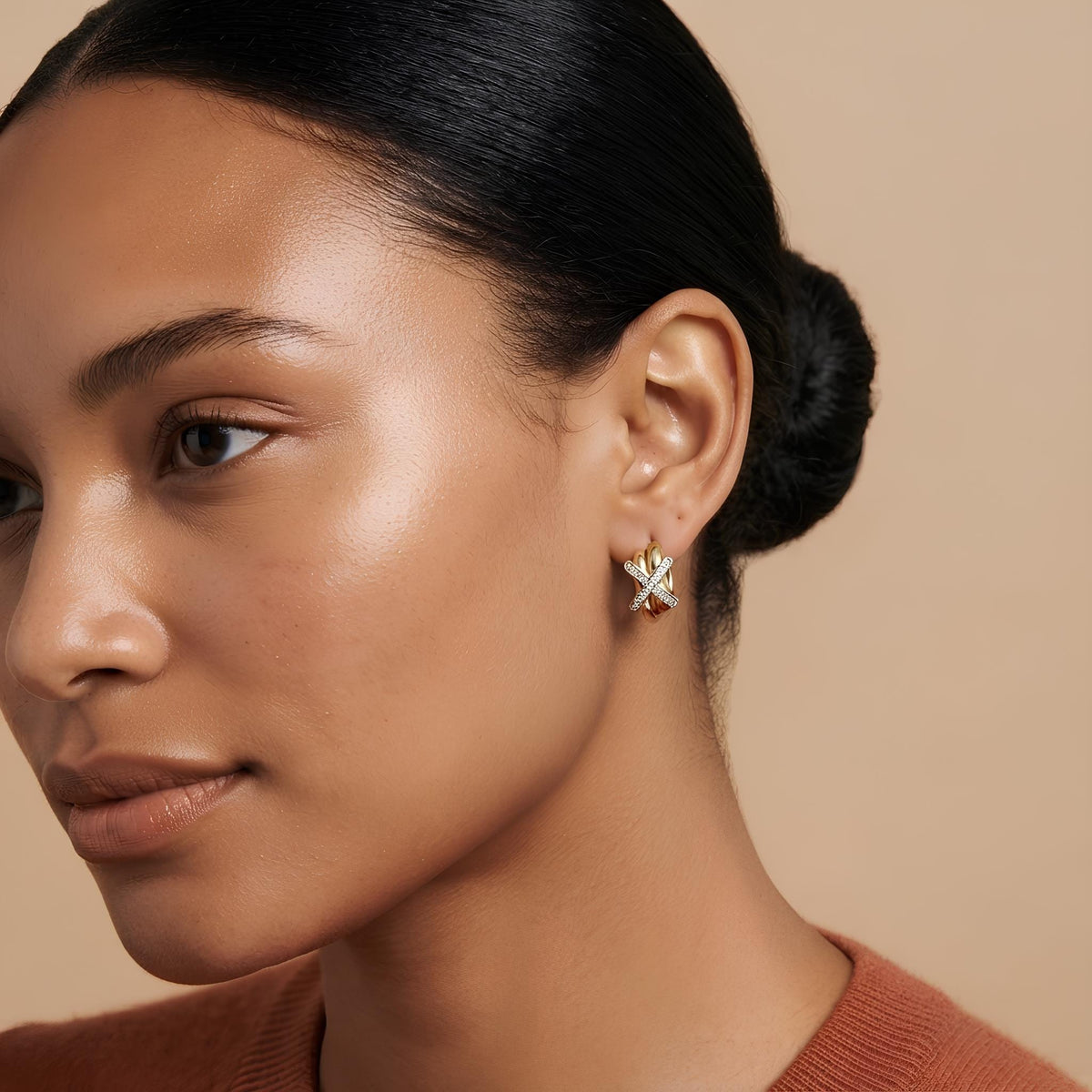 14K / 18K Solid Gold X Huggie Earrings