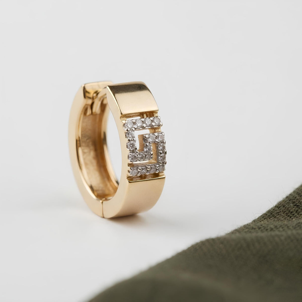 14K / 18K Solid Gold Greek Key Huggie Earrings
