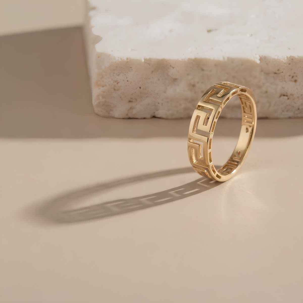 14K / 18K Solid Gold Greek Key Ring