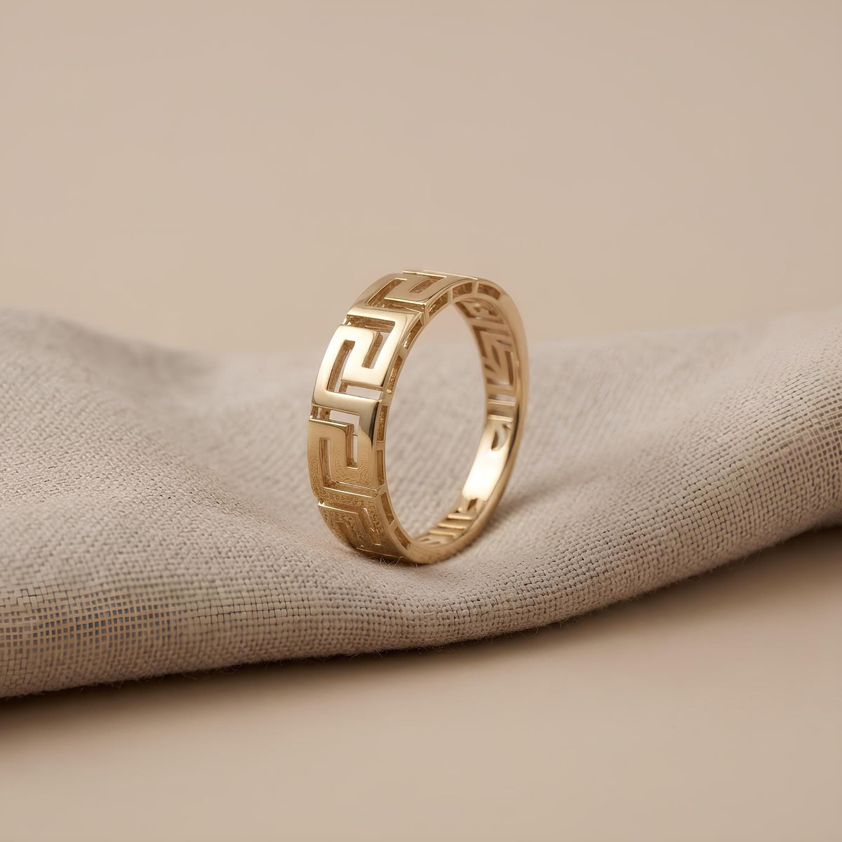 14K / 18K Solid Gold Greek Key Ring
