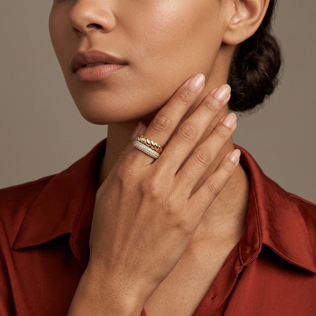 14K / 18K Solid Gold Pave Twisted Band Ring