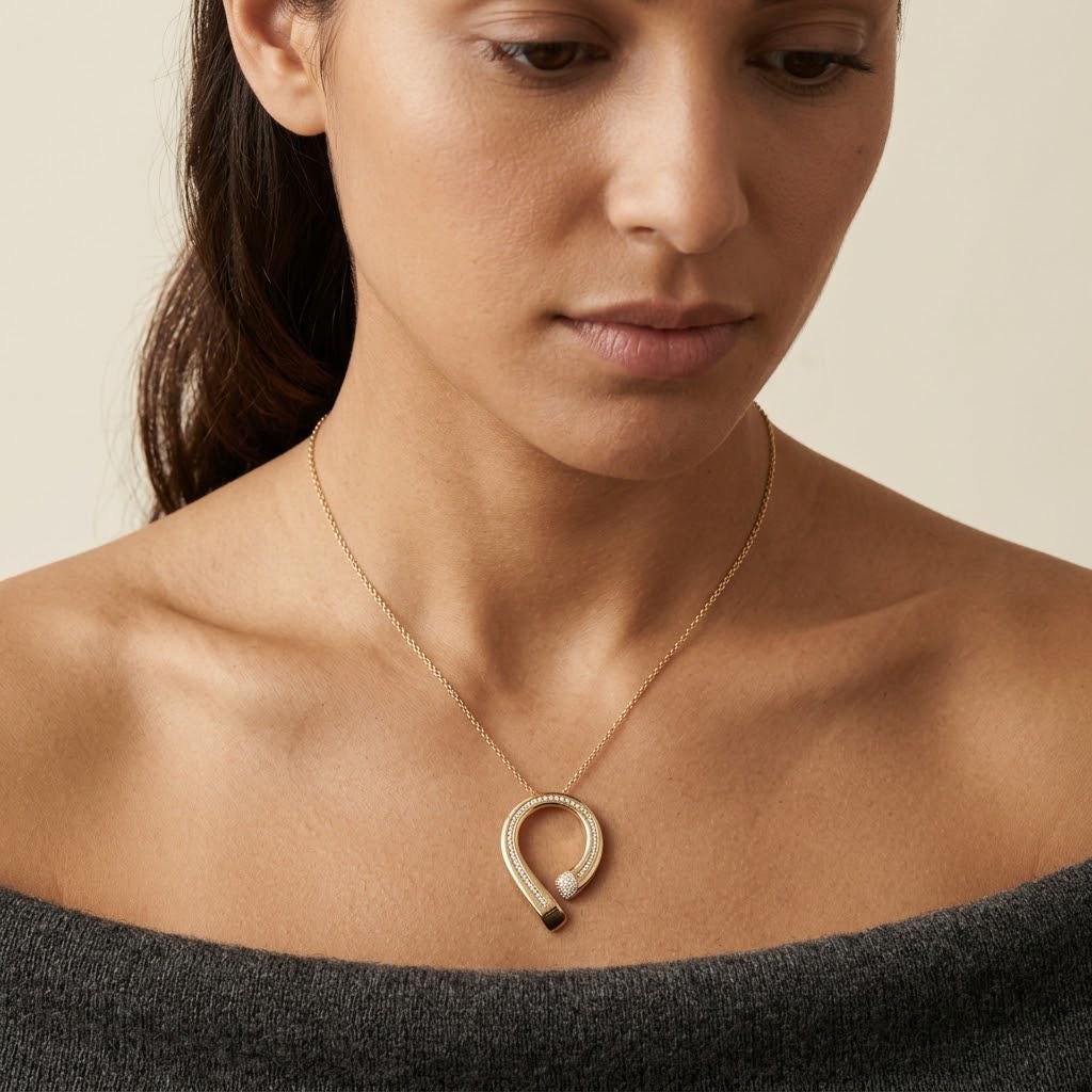 14K / 18K Solid Gold Pave Horseshoe Necklace