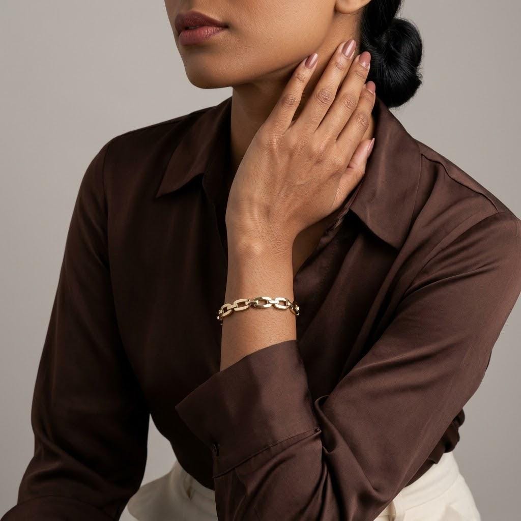 14K / 18K Solid Gold Chain Link Bangle