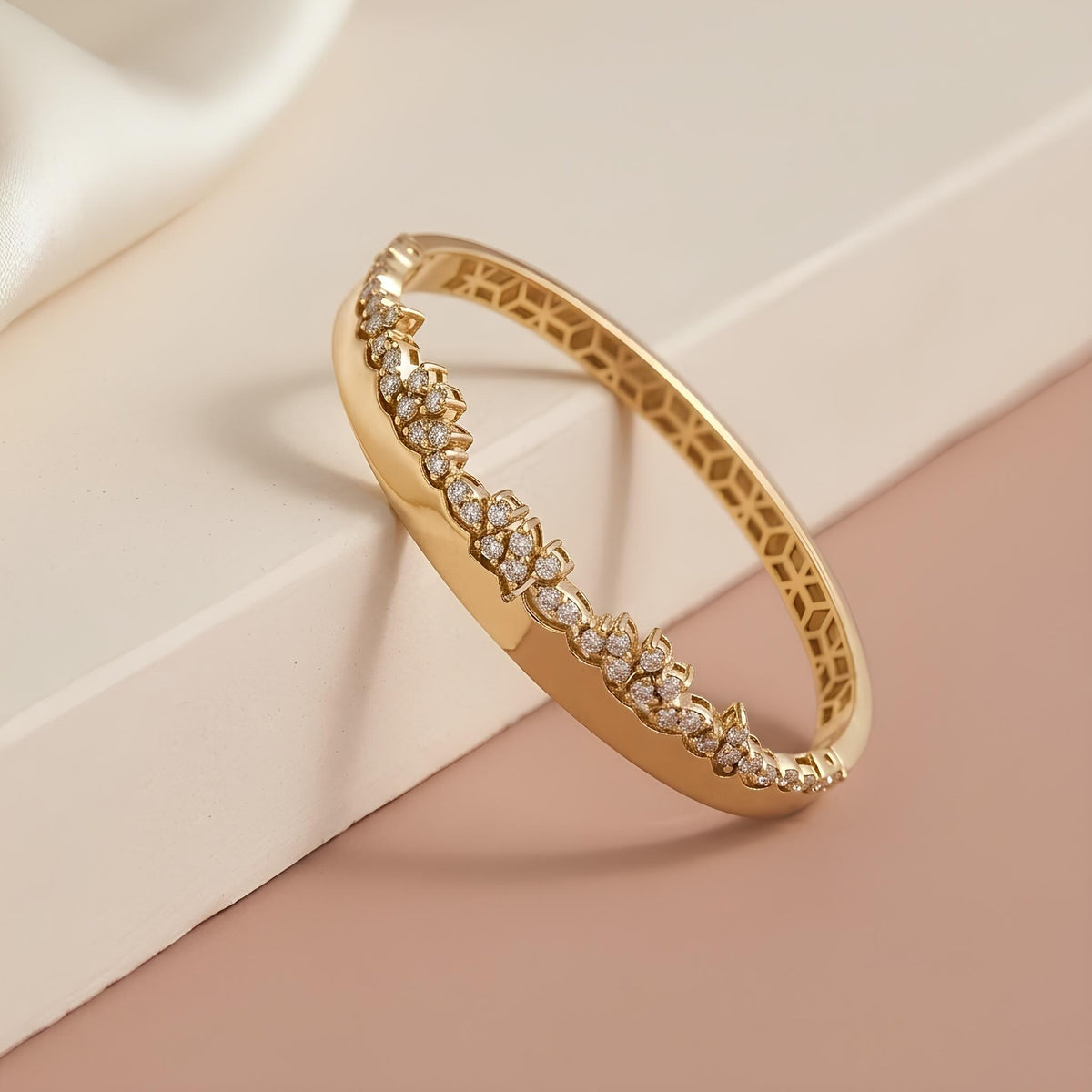14K / 18K Solid Gold Pave Zircon Vine Bangle