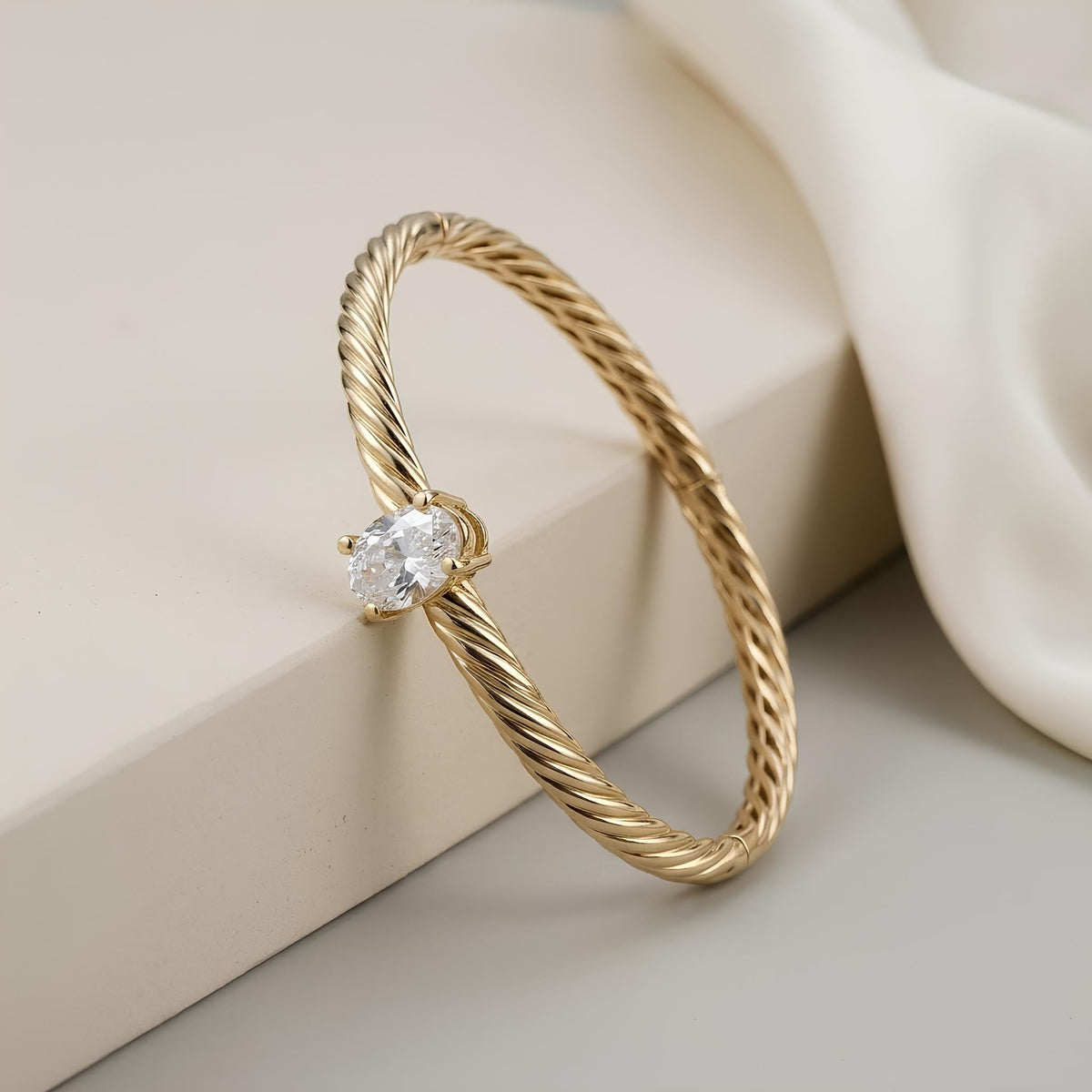 14K / 18K Solid Gold Twisted Cable Bangle