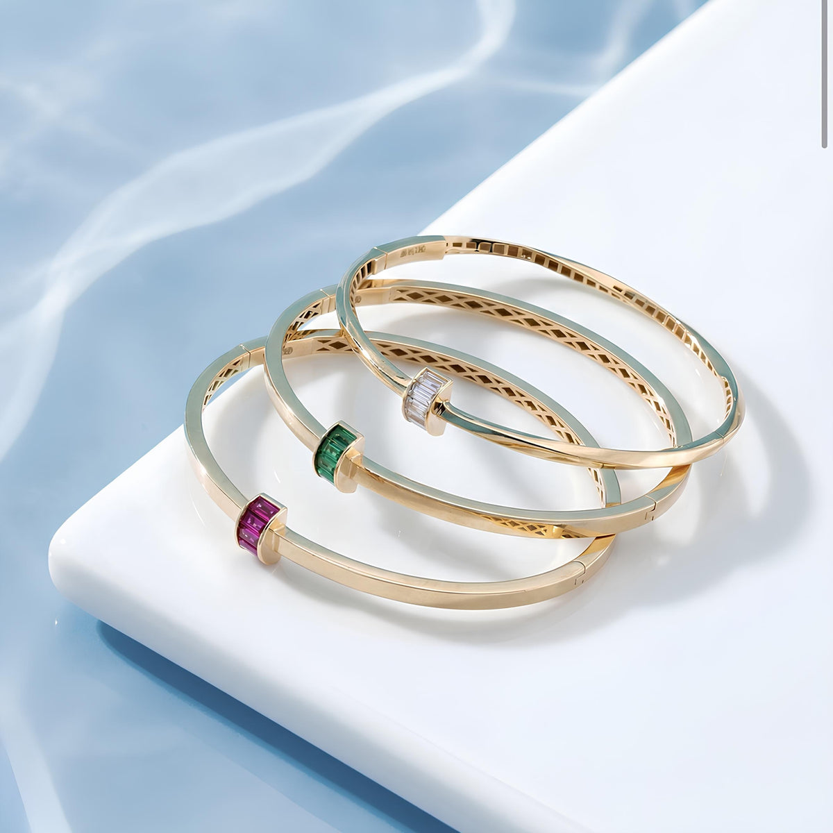 14K / 18K Solid Gold Baguette Zircon Bangle