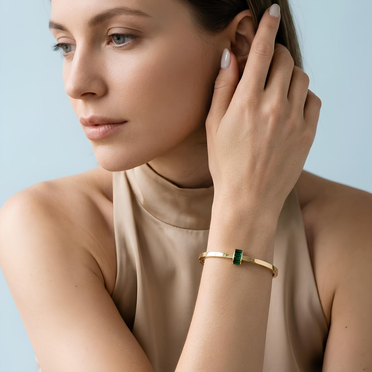 14K / 18K Solid Gold Baguette Zircon Bangle