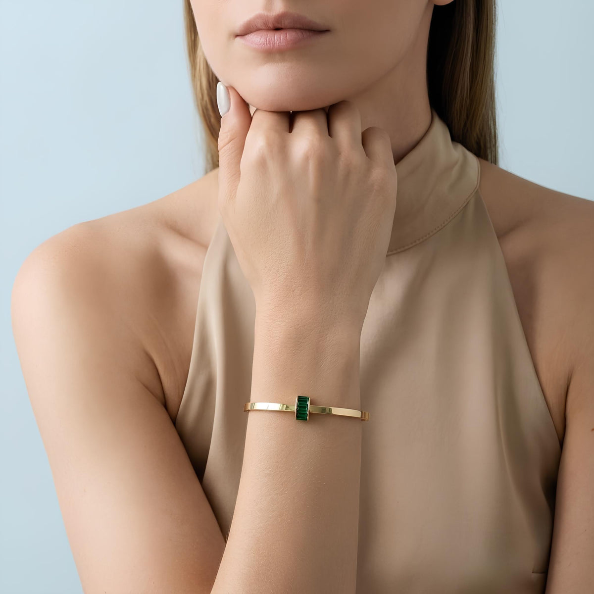 14K / 18K Solid Gold Baguette Zircon Bangle