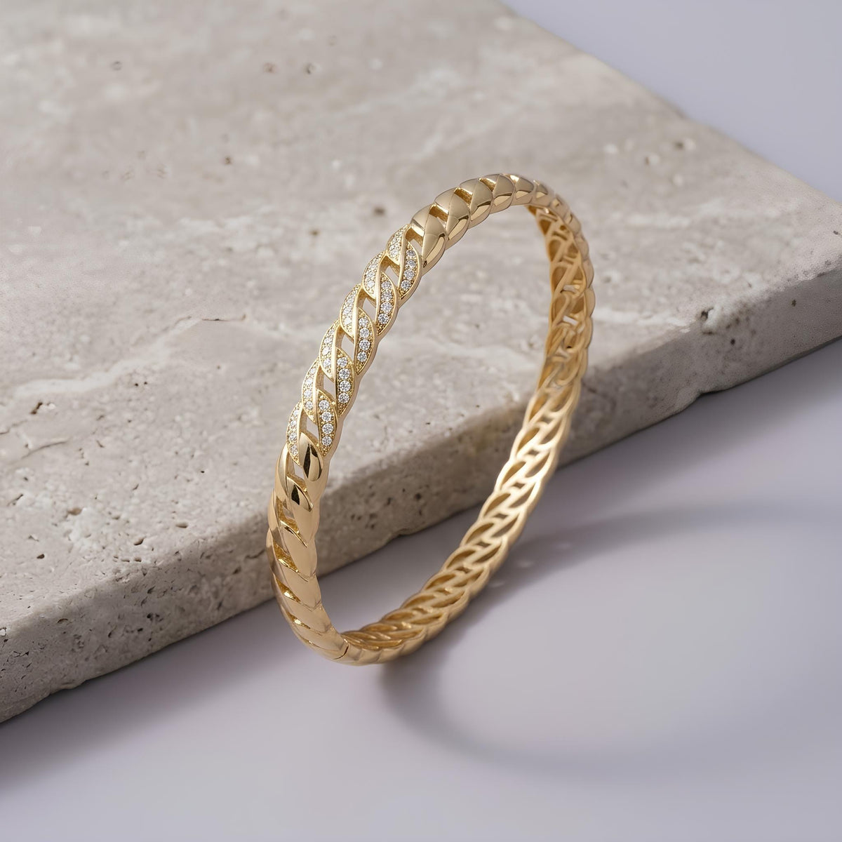 14K / 18K Solid Gold Curb Chain Bangle