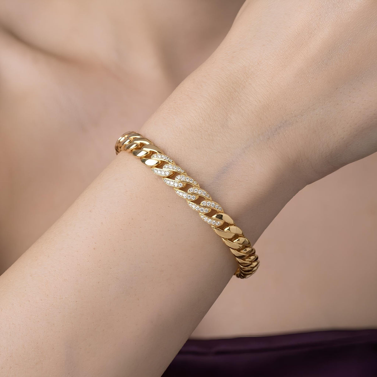 14K / 18K Solid Gold Curb Chain Bangle