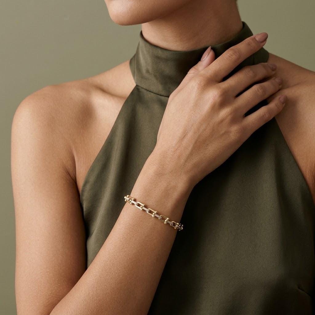 14K / 18K Solid Gold Paperclip Chain Bangle