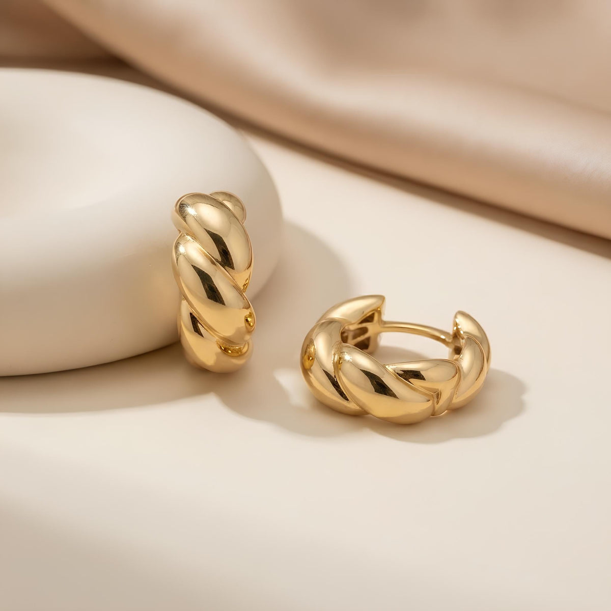 14K / 18K Solid Gold Croissant Hoop Earrings