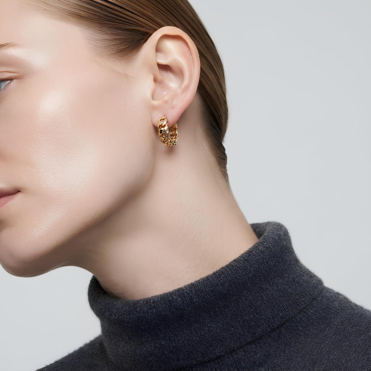 14K / 18K Solid Gold Cuban Link Hoop Earrings