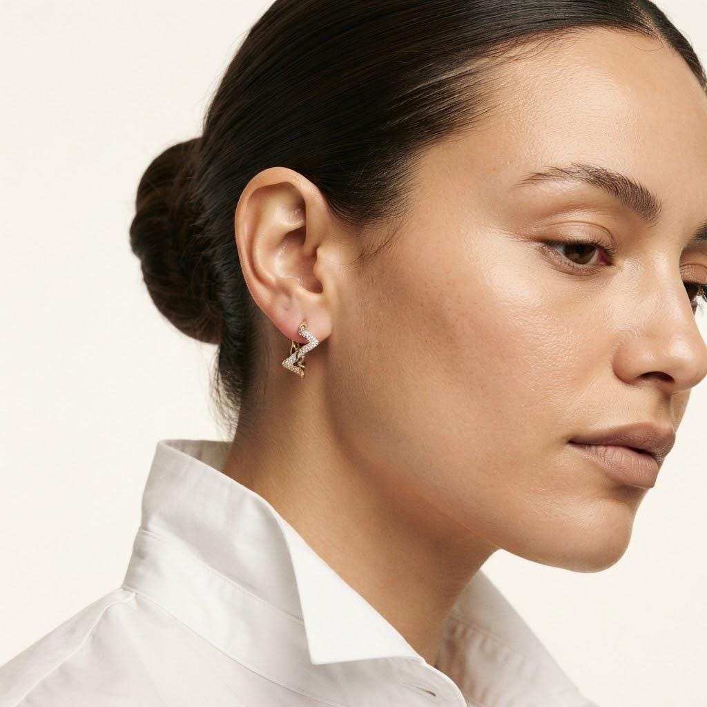 14K / 18K Solid Gold Zigzag Huggie Earrings