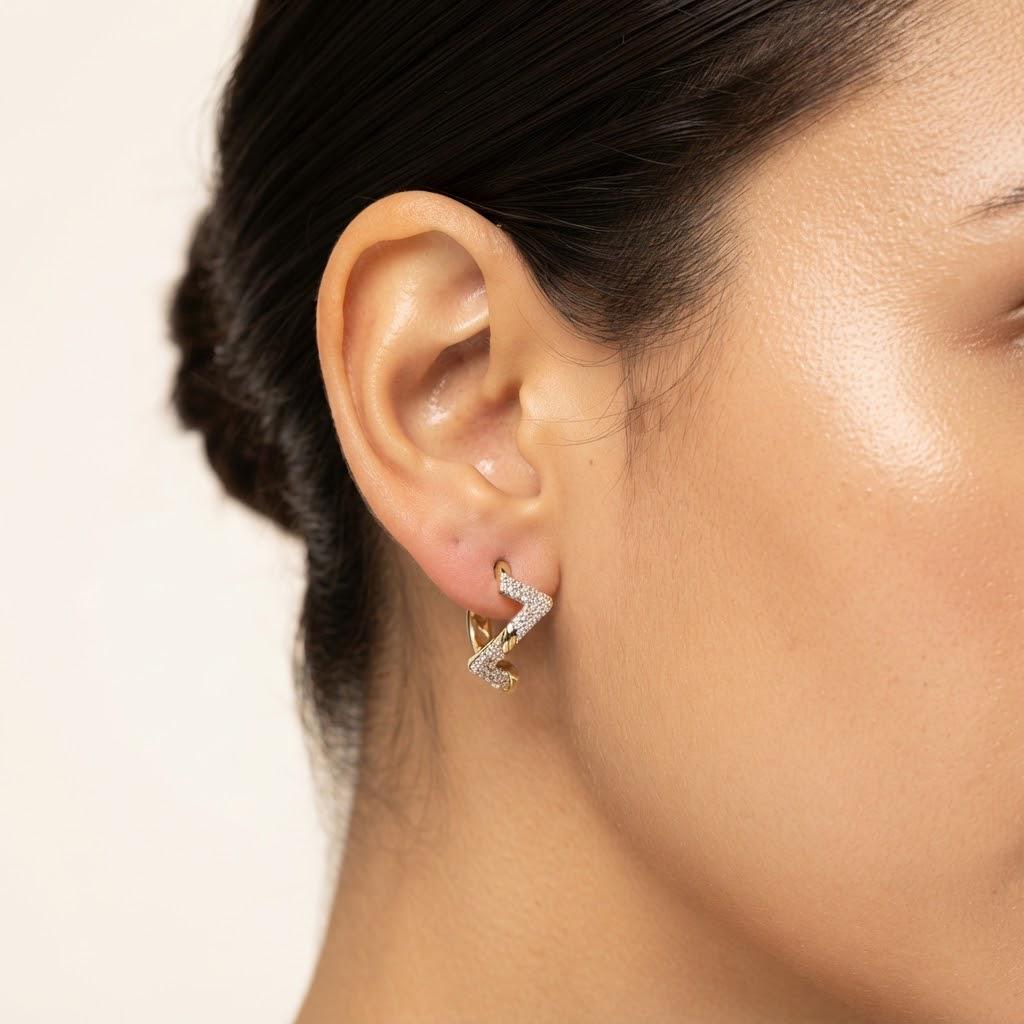 14K / 18K Solid Gold Zigzag Huggie Earrings