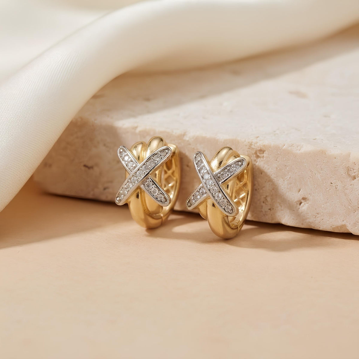 14K / 18K Solid Gold X Huggie Earrings