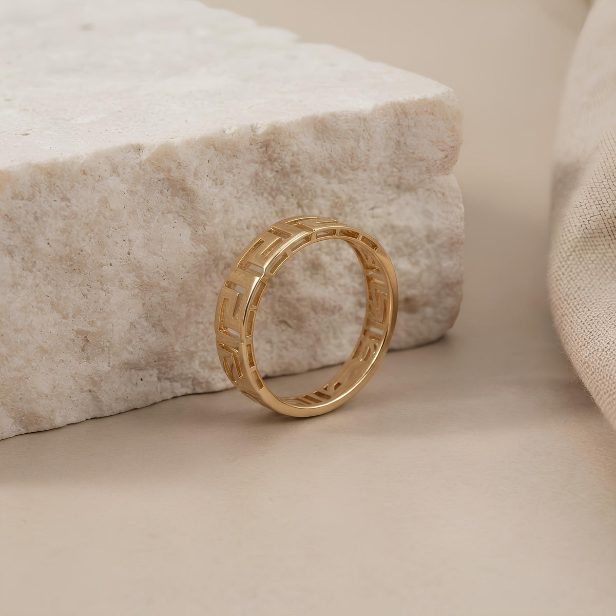 14K / 18K Solid Gold Greek Key Ring