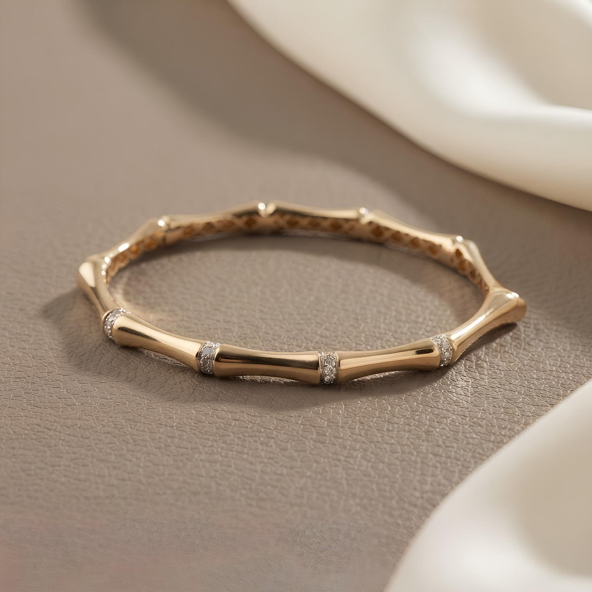 14K / 18K Solid Gold Bamboo Bangle