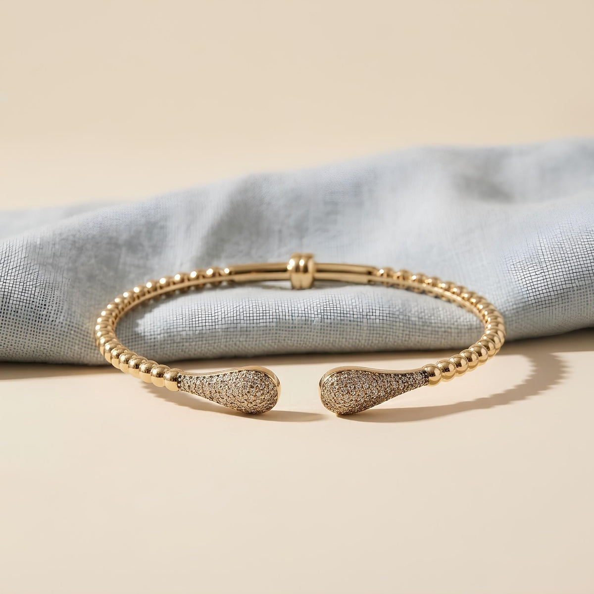 14K / 18K Solid Gold Pave Teardrop Bangle