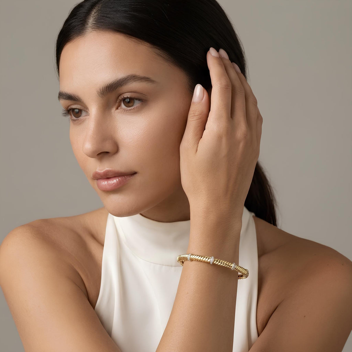 14K / 18K Solid Gold Twisted Rope Bangle