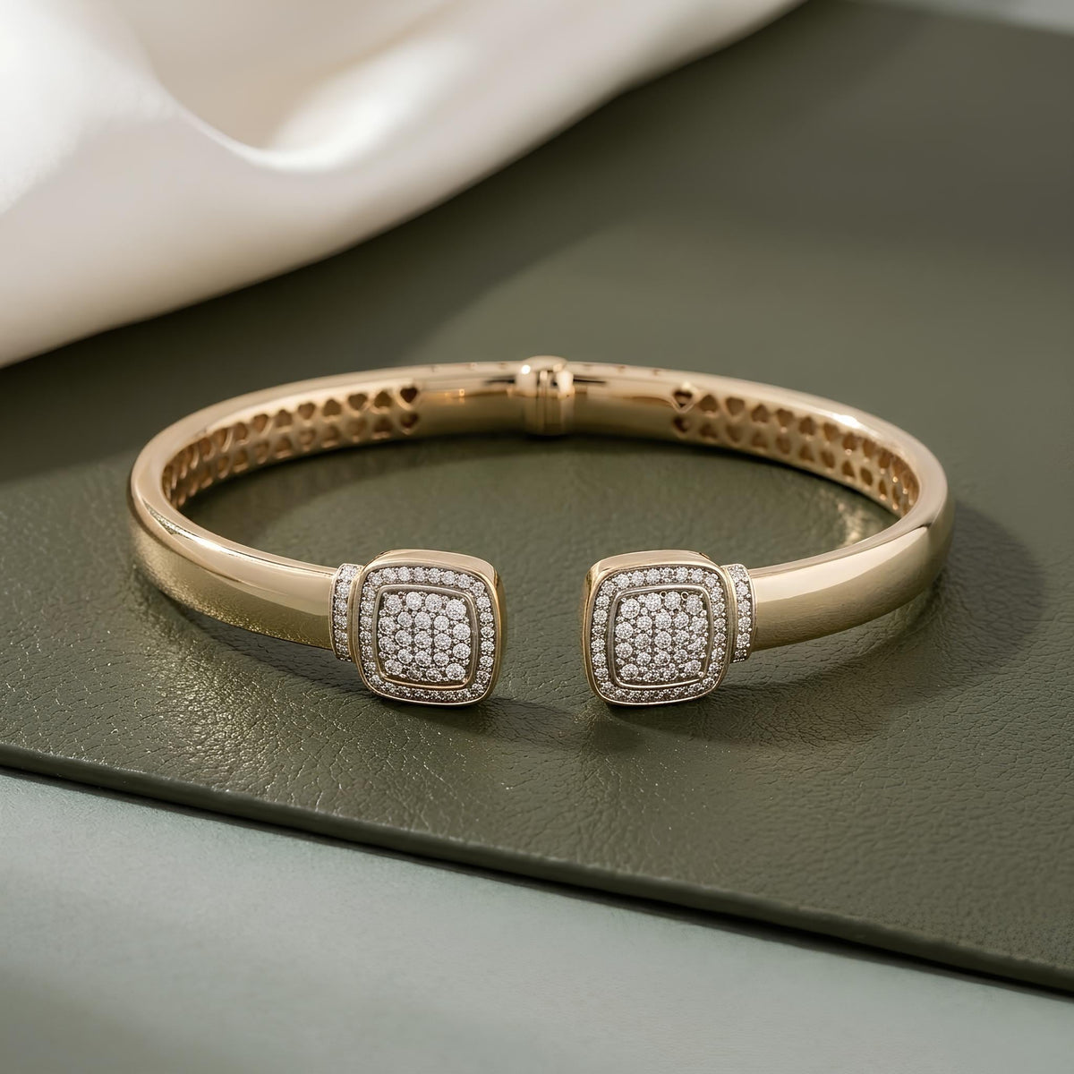 14K / 18K Solid Gold Cushion Halo Zircon Bangle