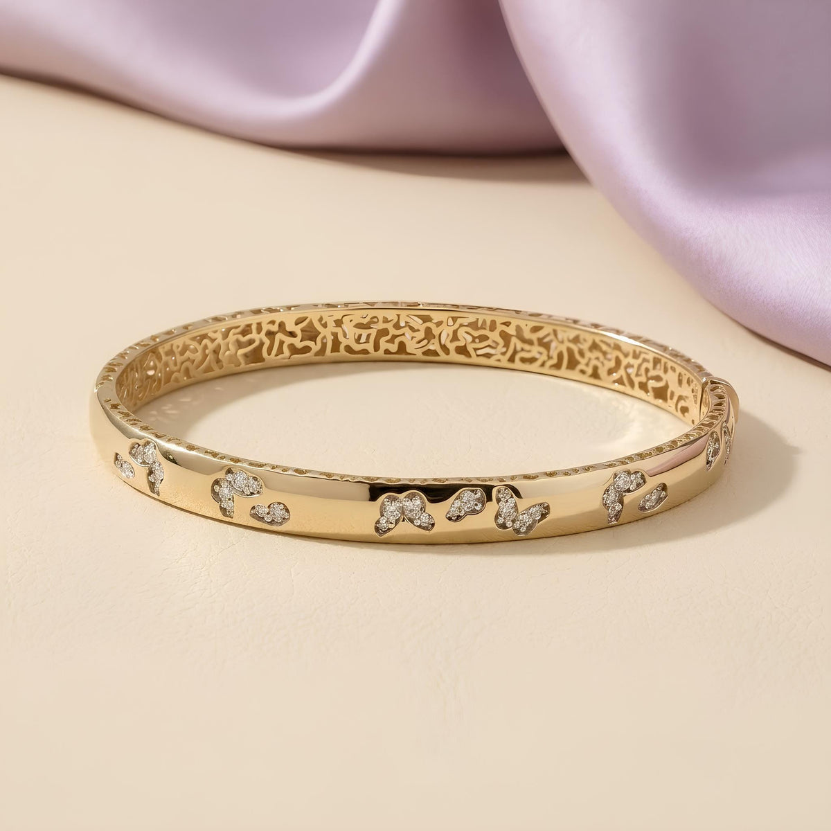 14K / 18K Solid Gold Butterfly Pave Zircon Bangle