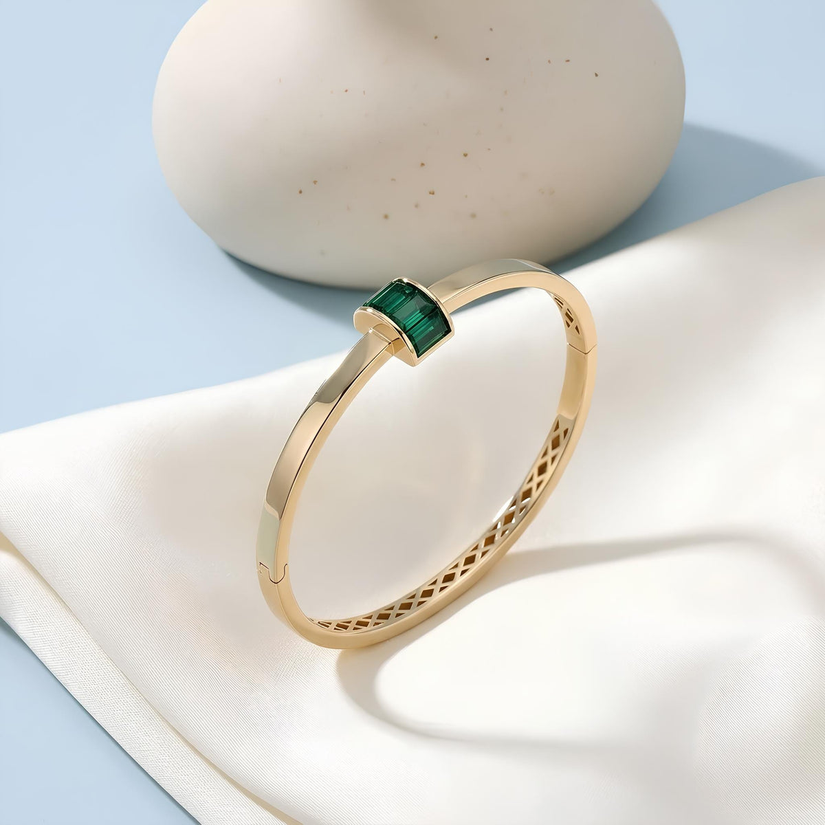 14K / 18K Solid Gold Baguette Zircon Bangle