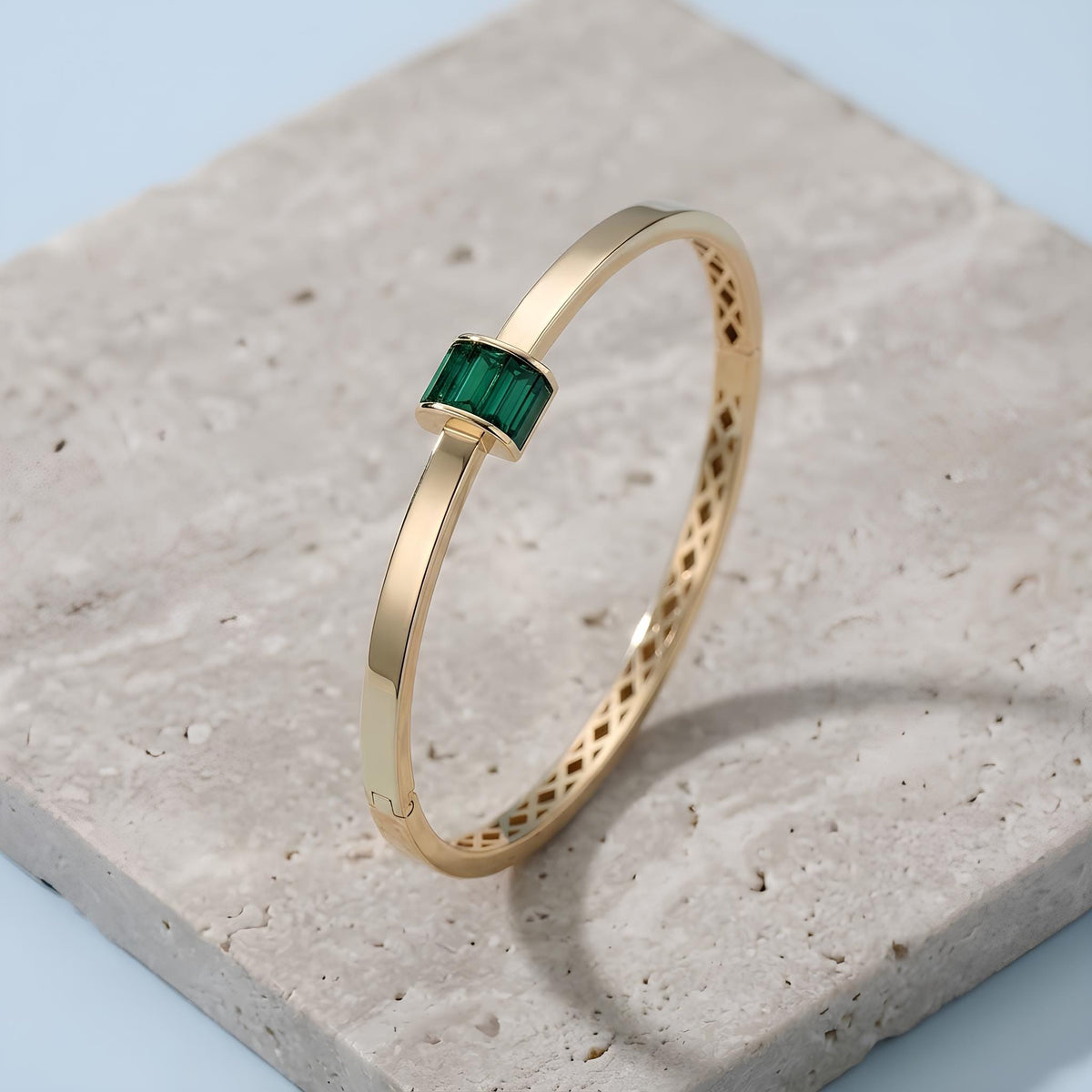 14K / 18K Solid Gold Baguette Zircon Bangle