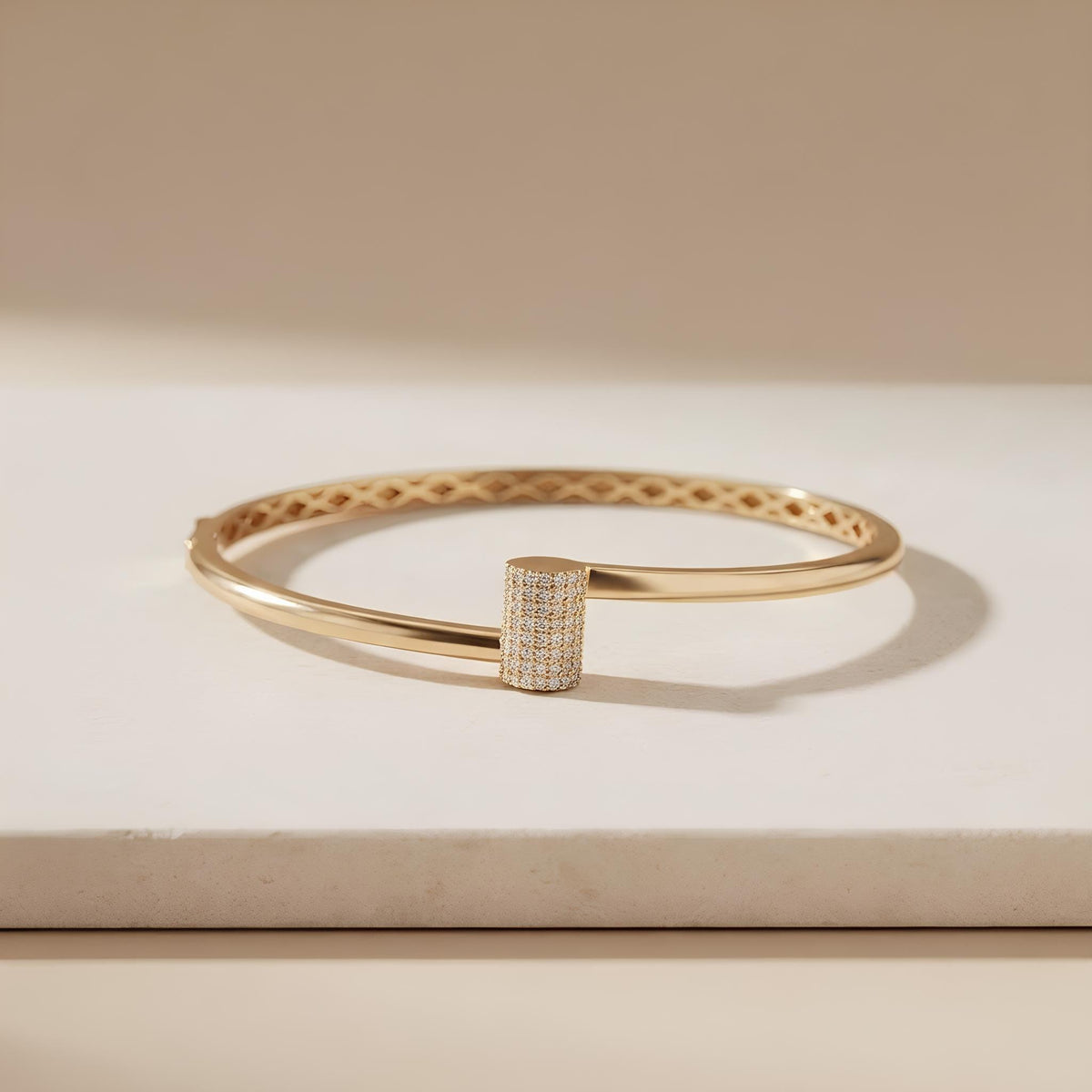 14K / 18K Solid Gold Pave Bypass Bangle