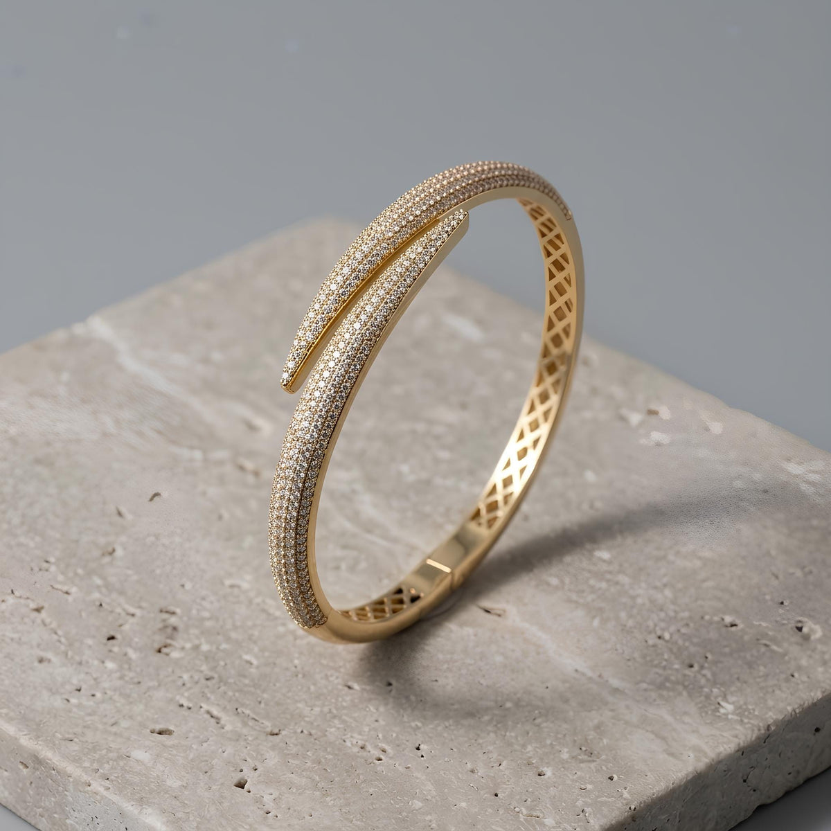 14K / 18K Solid Gold Pave Zircon Wrap Bangle