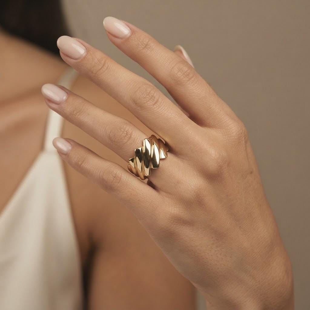 14K / 18K Solid Gold Sculptural Dome Ring