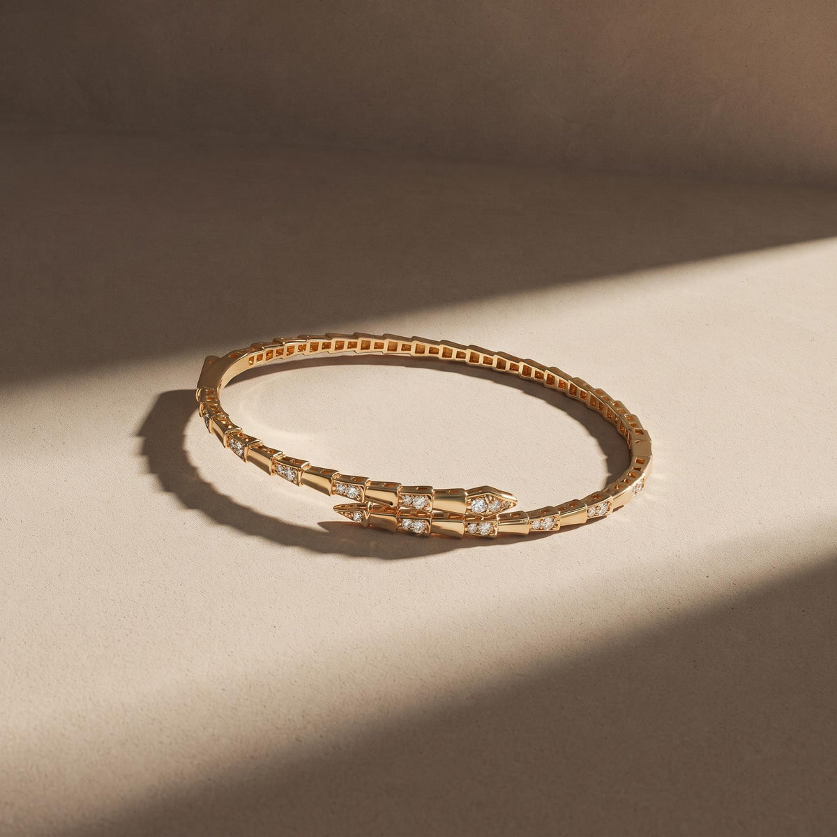 14K / 18K Solid Gold Pave Snake Bangle