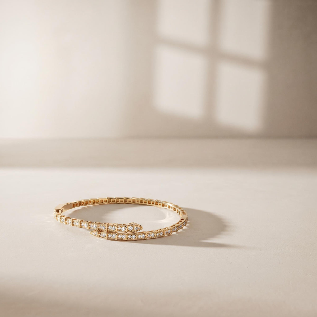 14K / 18K Solid Gold Pave Snake Bangle
