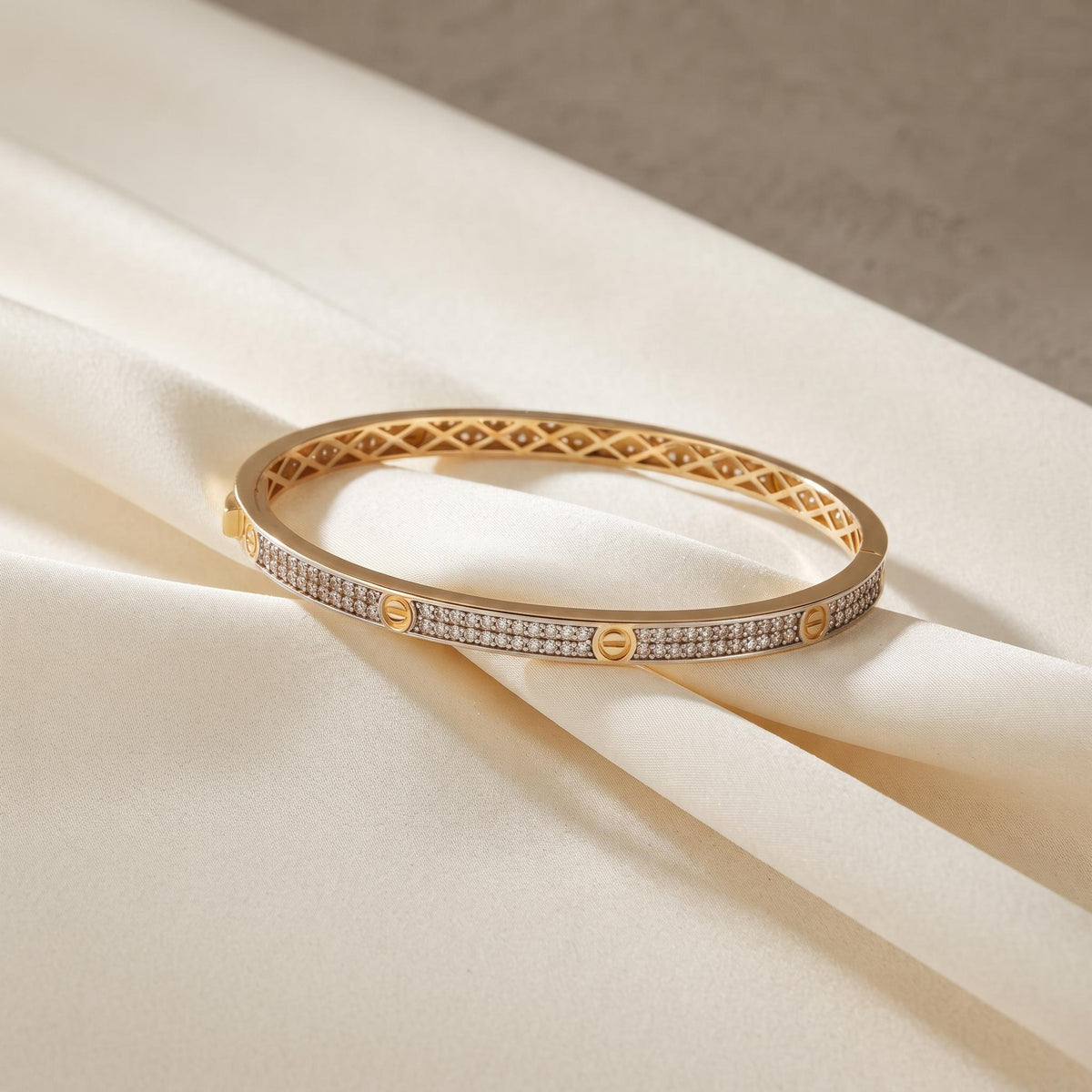 14K / 18K Solid Gold Pave Bangle