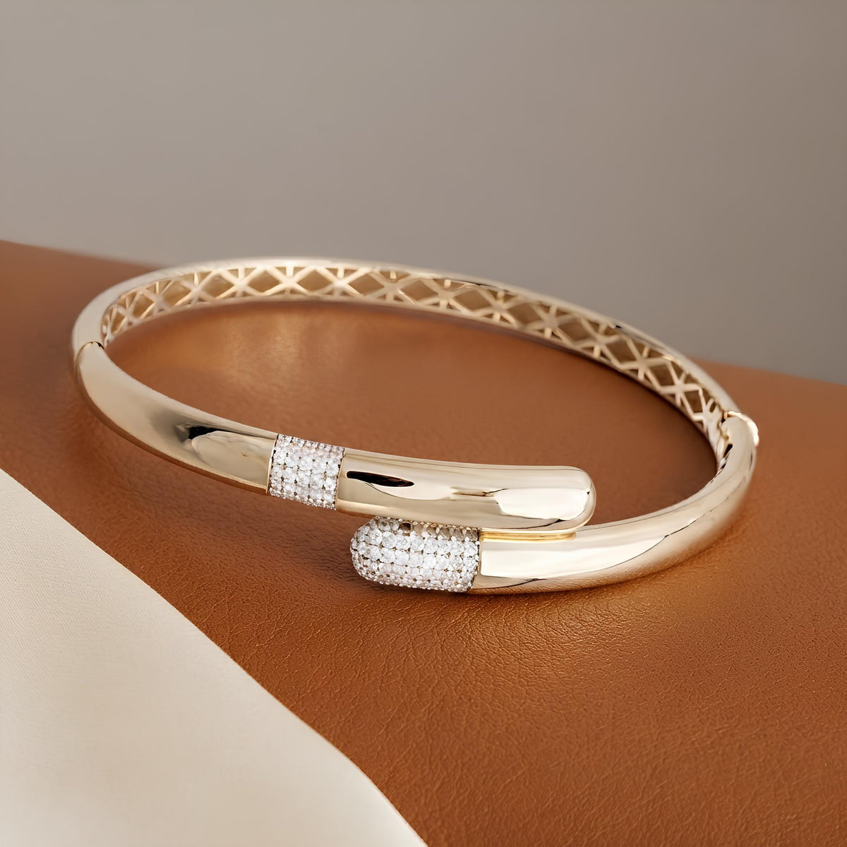 14K / 18K Solid Gold Pavé Zircon Bypass Bangle