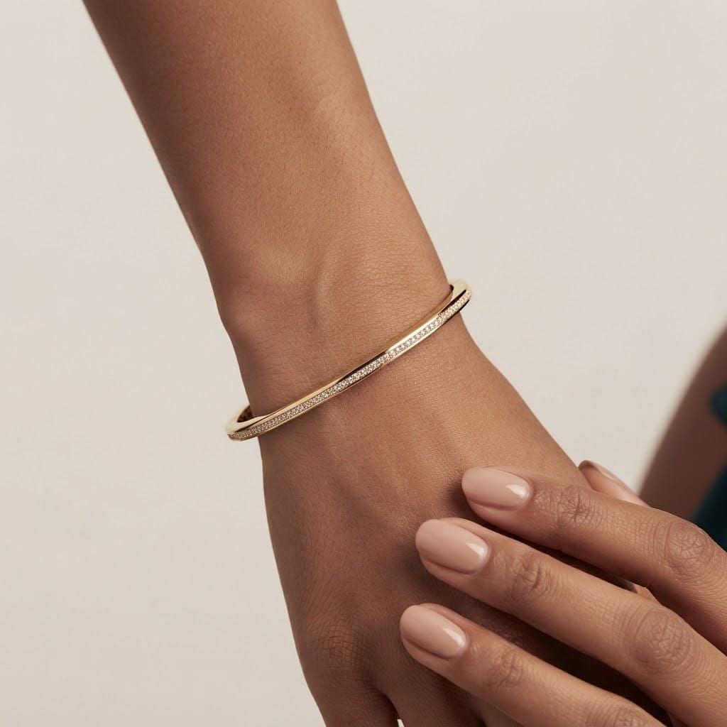 14K / 18K Solid Gold Pavé Zircon Slim Bangle