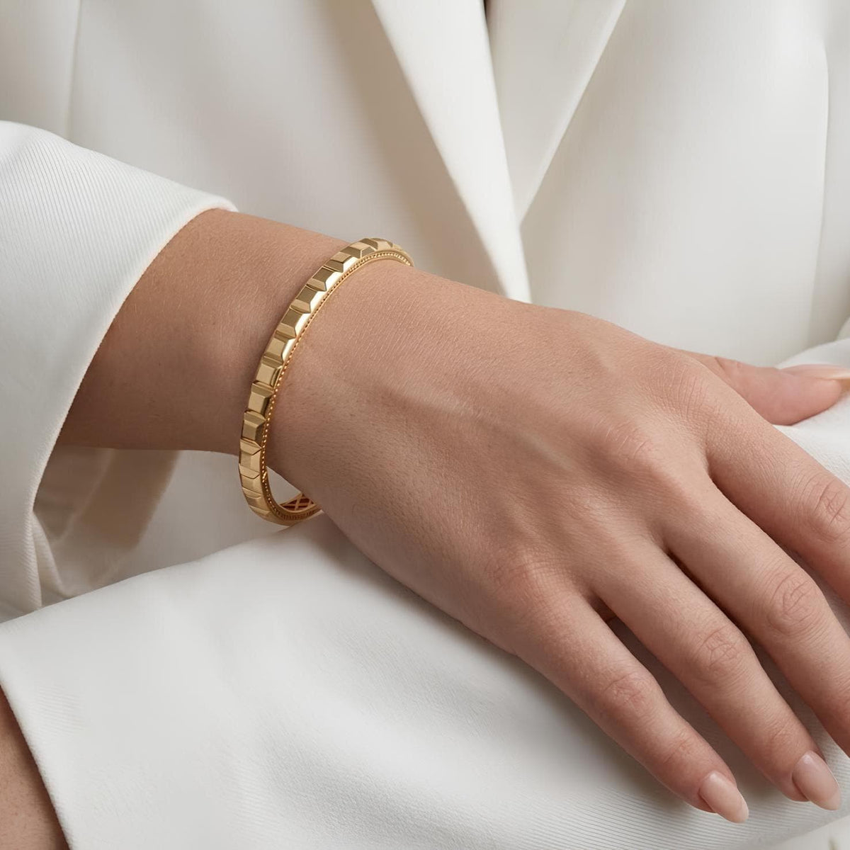 14K / 18K Solid Gold Pave Pyramid Stud Bangle