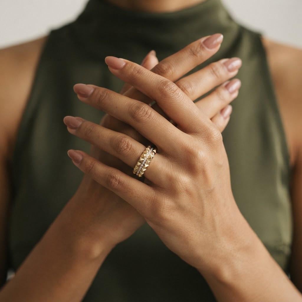 14K / 18K Solid Gold Pave Spike Band Ring