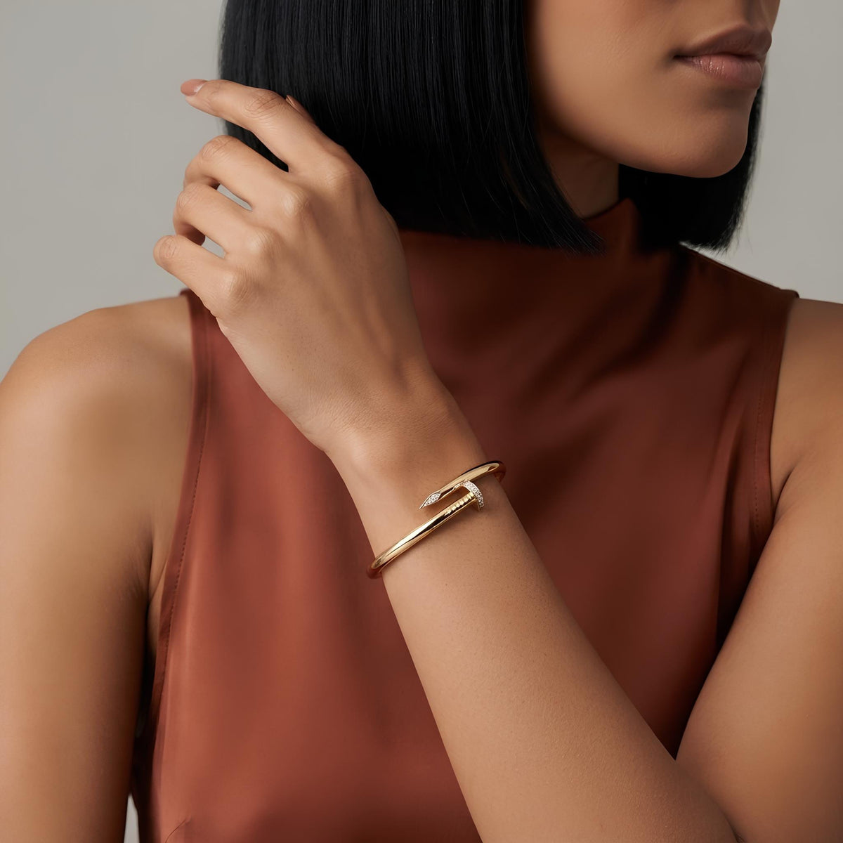 14K / 18K Solid Gold Pave Nail Bangle