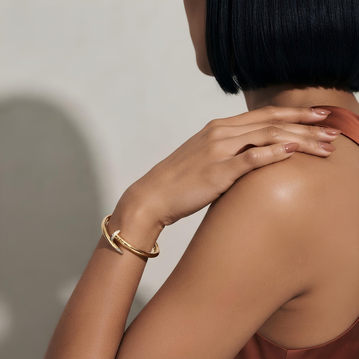 14K / 18K Solid Gold Pave Nail Bangle