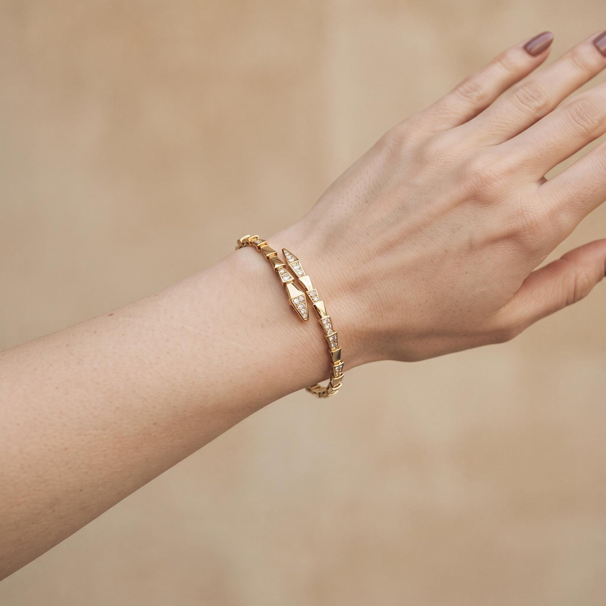 14K / 18K Solid Gold Pave Snake Bangle