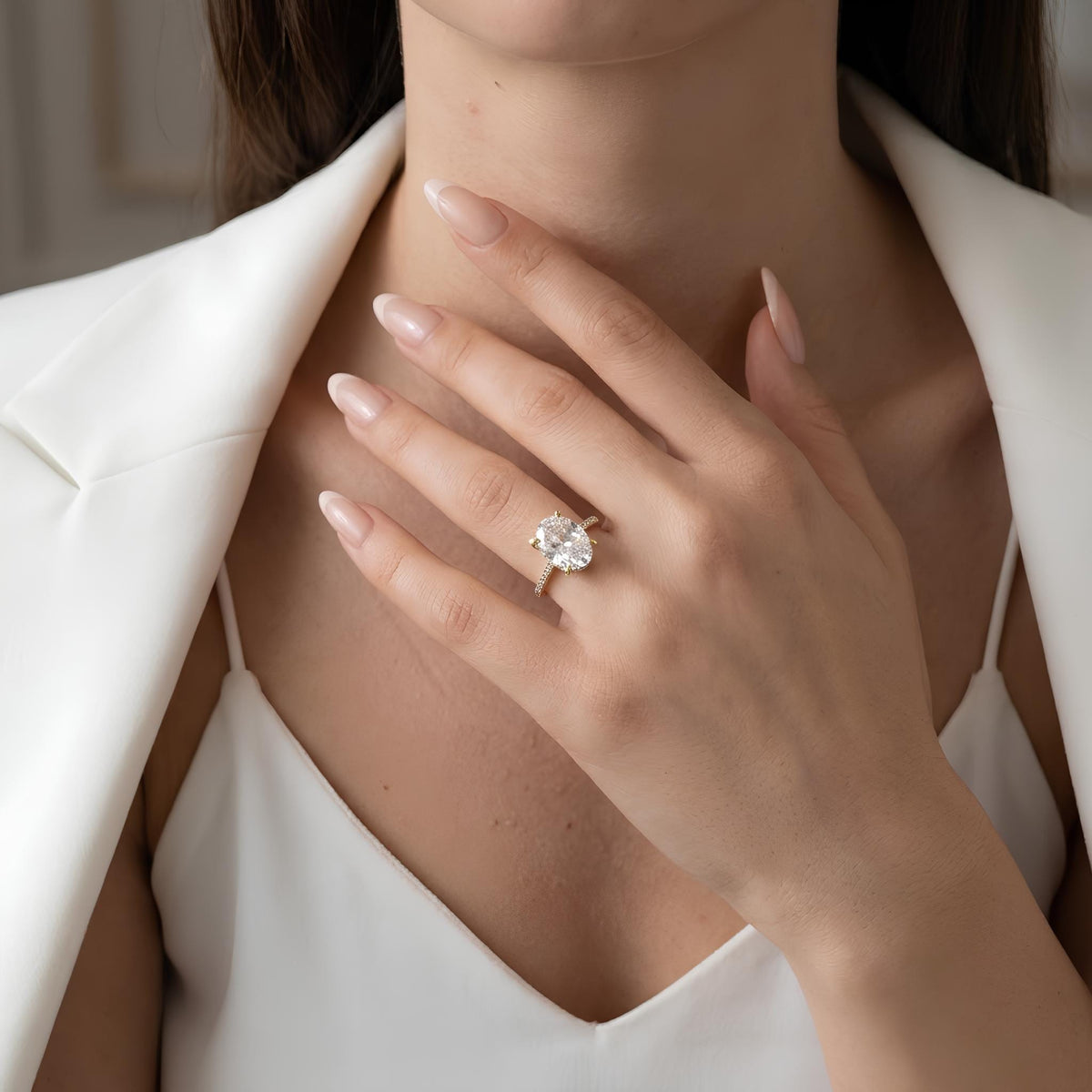 14K / 18K Solid Gold Oval Zircon Ring