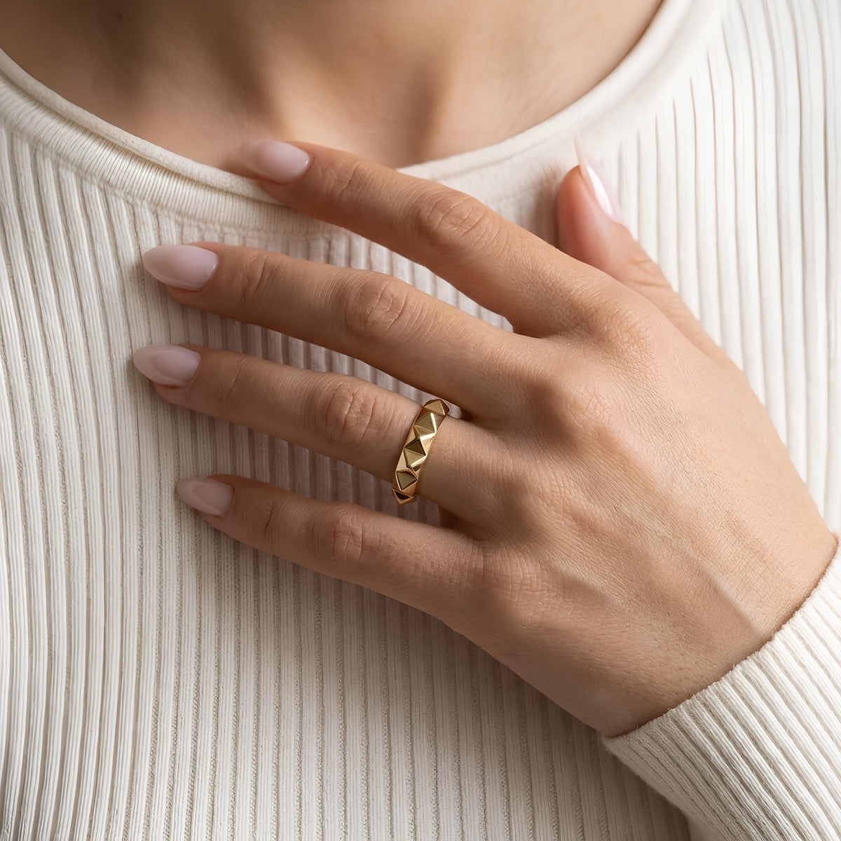 14K / 18K Solid Gold Pyramid Stud Ring
