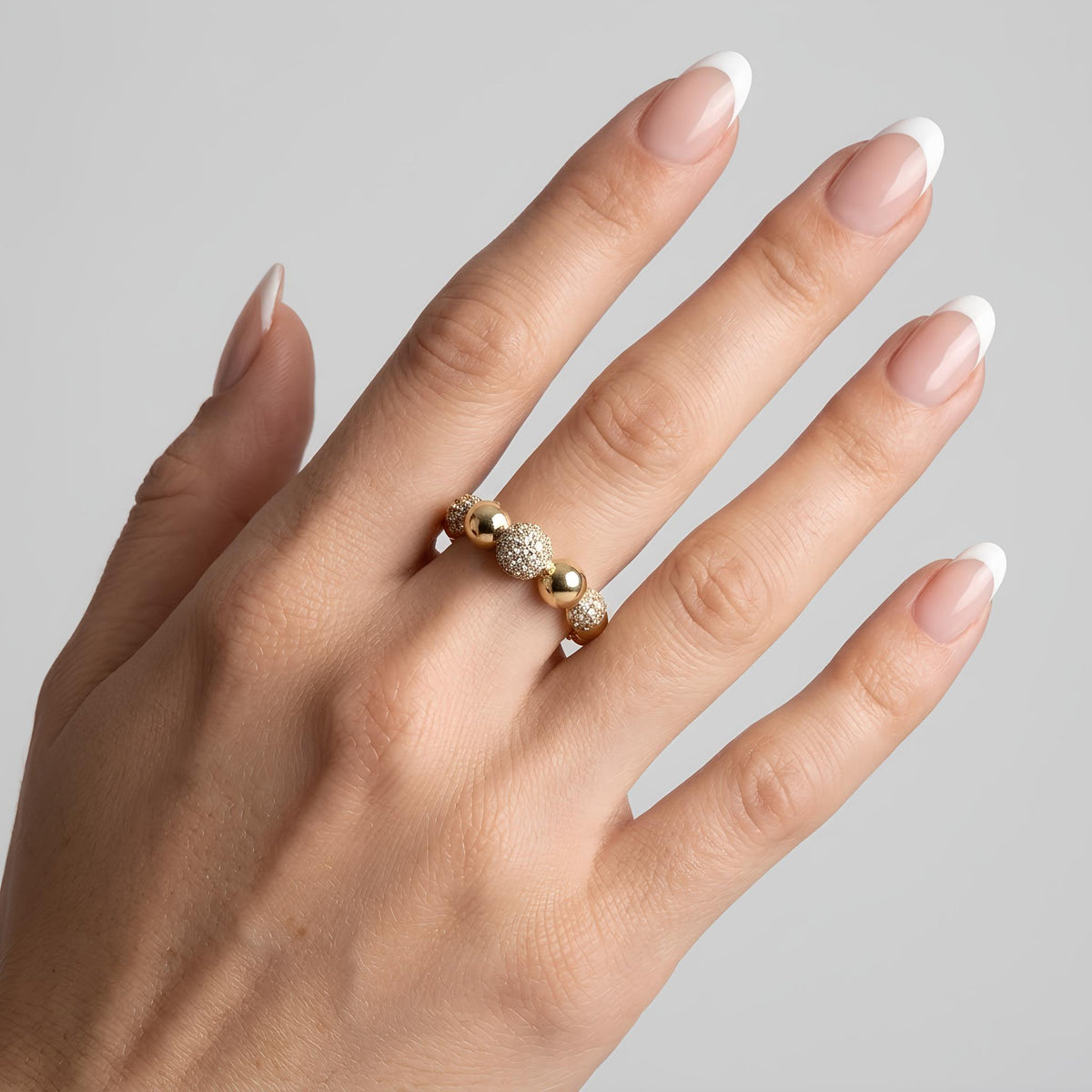 14K / 18K Solid Gold Pave Ball Ring