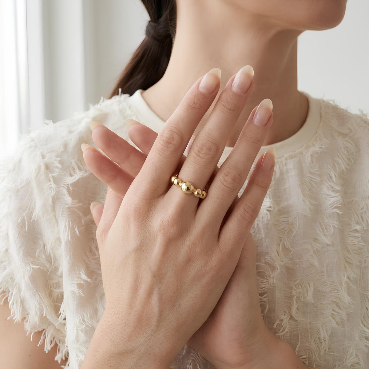 14K / 18K Solid Gold Beaded Ball Ring
