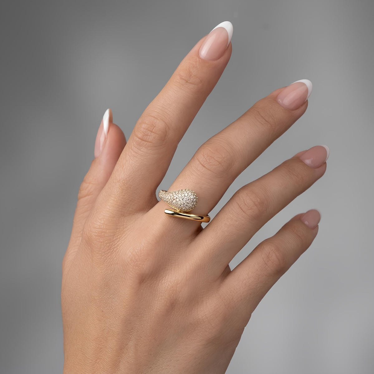 14K / 18K Solid Gold Pave Crossover Ring