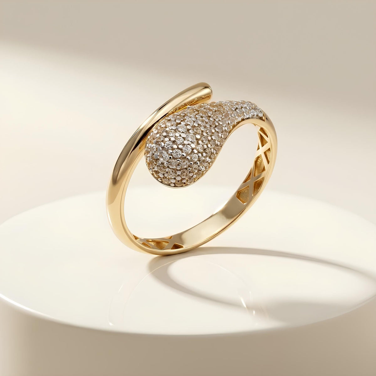 14K / 18K Solid Gold Pave Crossover Ring