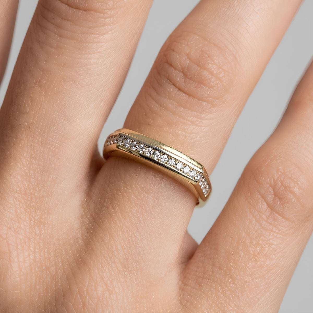 14K / 18K Solid Gold Pave Signet Ring